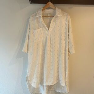 Blooming Jelly V Neck Collared Cover Up Sundress, White. Size L